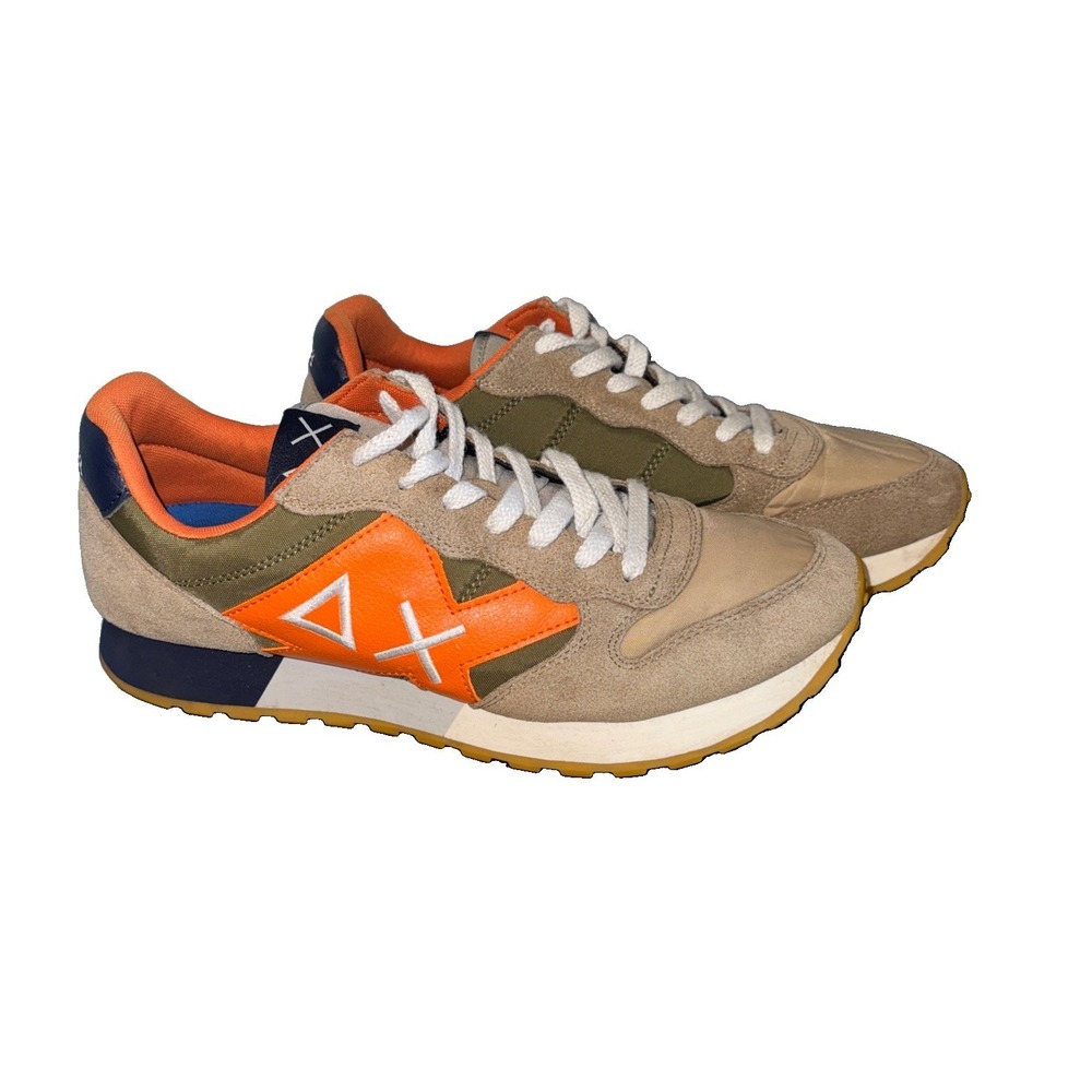 Sun68 Sneakers Uomo Jaki Bicolor Men's 12.5 Olive Orange Suede Nylon Shoes EUC